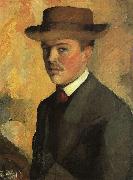 August Macke Self Portrait with Hat  qq oil painting reproduction